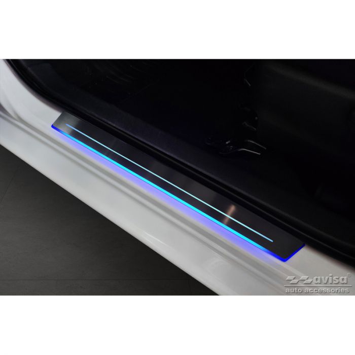 Universelle Einstiegsleisten Schwarz Edelstahl mit blaue LED Beleuchtung -  2-Teilig - 44,8 x 4 cm AutoStyle - #1 in auto-accessoires
