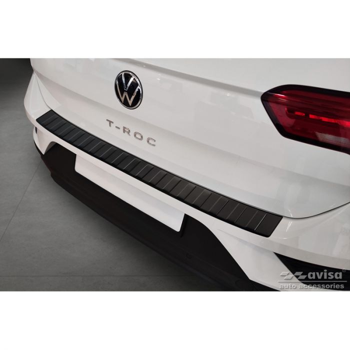 Matt-Schwarz Edelstahl Heckstoßstangenschutz passend für Volkswagen T-Roc  2017-2022 & Facelift 2022- inkl. Cabrio 'Ribs' AutoStyle - #1 in  auto-accessoires