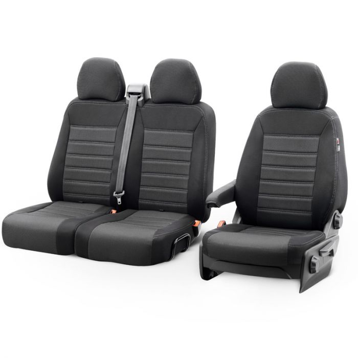 Passform Sitzbezug aus Stoff kompatibel mit VW Crafter, Mercedes Sprinter,  Einzelsitz Armlehne innen & Doppelbank klappbar