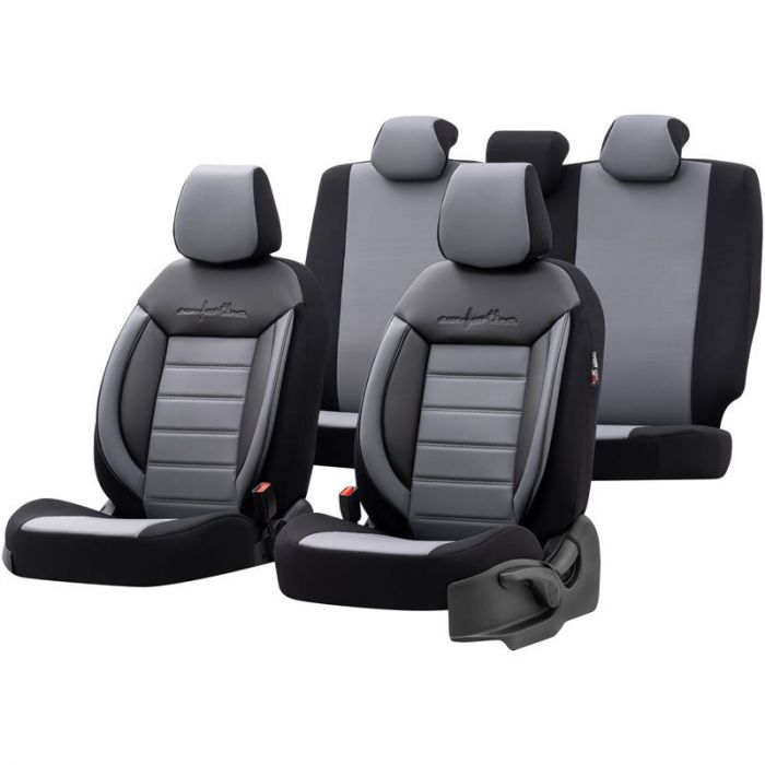 Universelle Leder/Stoff Sitzbezüge 'Comfortline' Schwarz/Grau - 11-Teilig-  - passend für Side-Airbags AutoStyle - #1 in auto-accessoires