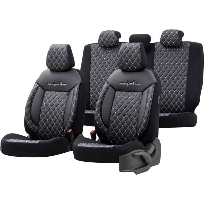 Universelle Leder/Stoff Sitzbezüge 'Comfortline VIP' Schwarz/Grau -  11-Teilig- - passend für Side-Airbags AutoStyle - #1 in auto-accessoires