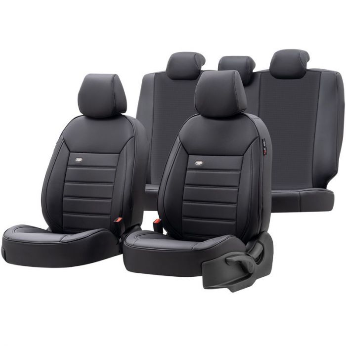 Universelle Voll-Leder Sitzbezüge 'Premium' Schwarz - 11-Teilig- - passend  für Side-Airbags AutoStyle - #1 in auto-accessoires